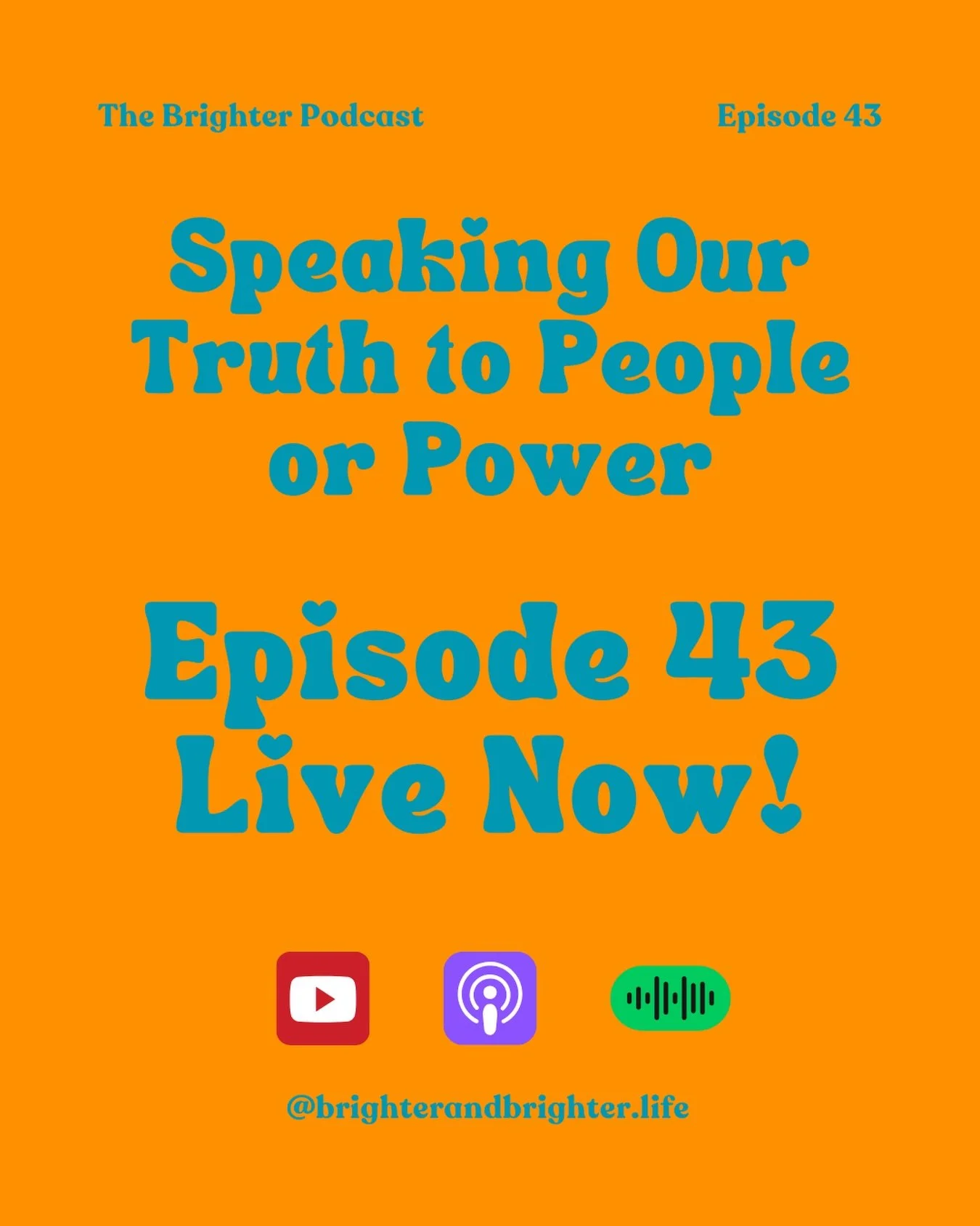The moment came.
We spoke up.

Will you?

Episode 43 is LIVE.
Speaking our truth to people or power.

#TheBrighterPodcast
#LifeGetsBrighter
#ConsciousConversations
#GrowthThroughConnection
#SpeakTruth