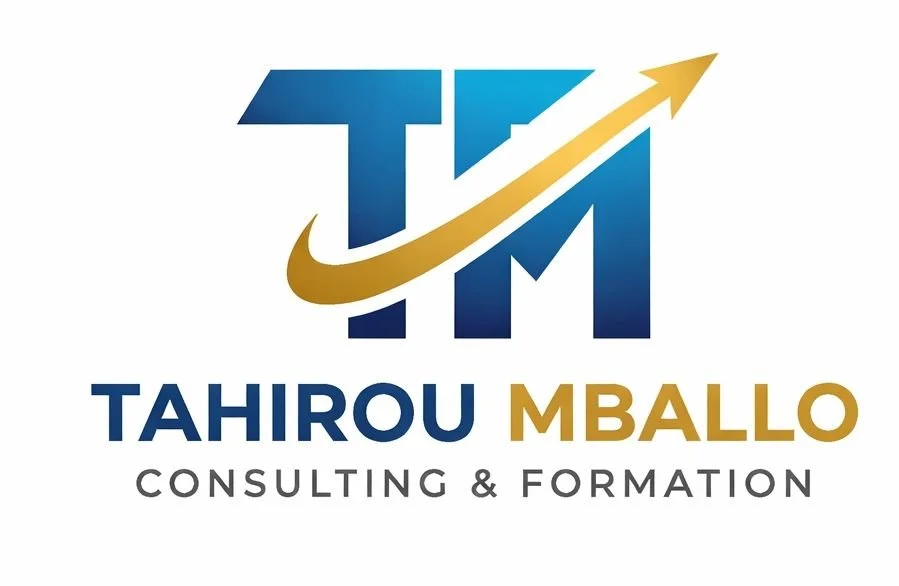 Logo de Tahirou Mballo Consulting & Formation avec les initiales T et M, une flèche dorée ascendante