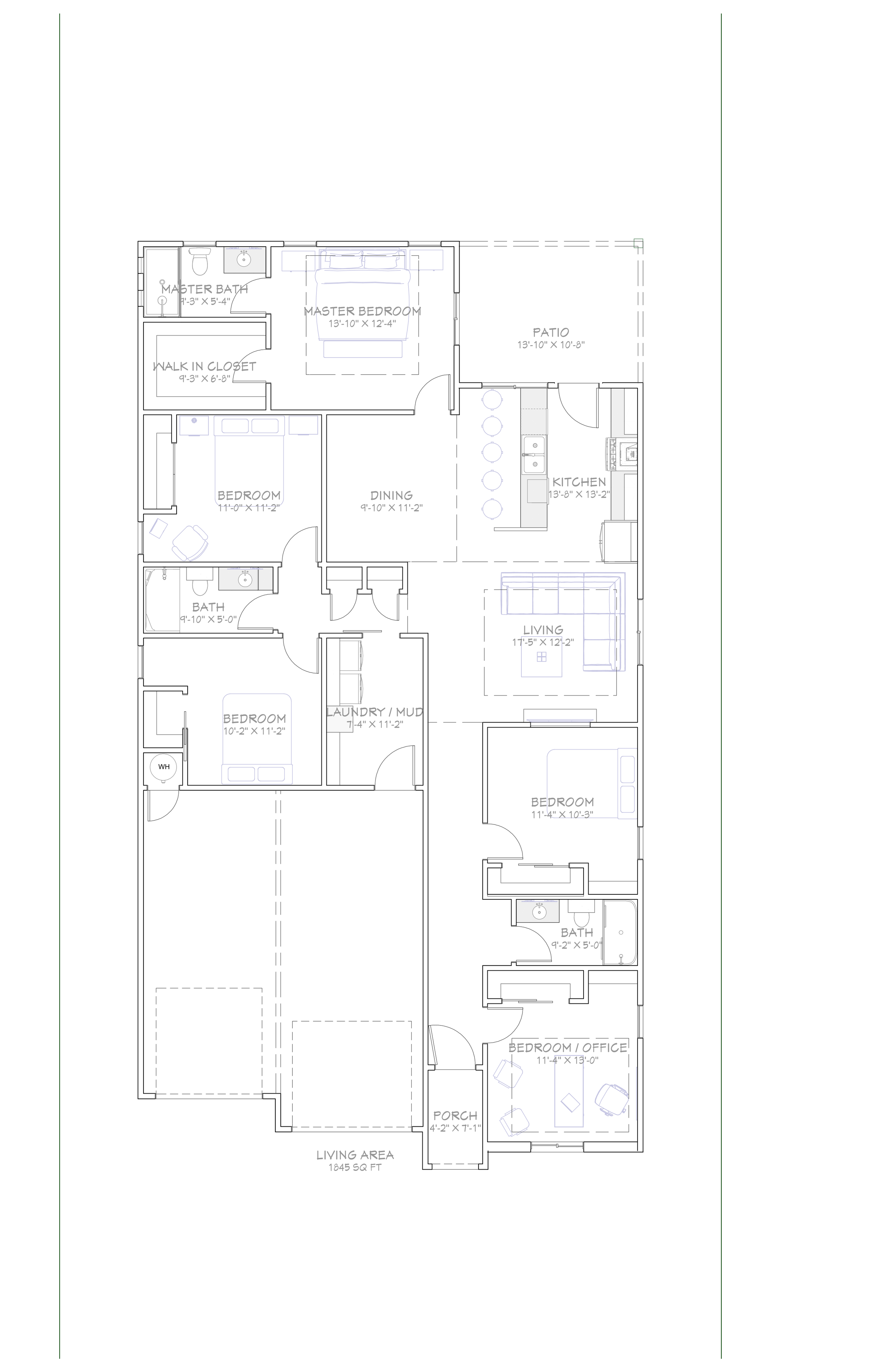 Floor plan showing a multi-bedroom home layout with open living areas.
