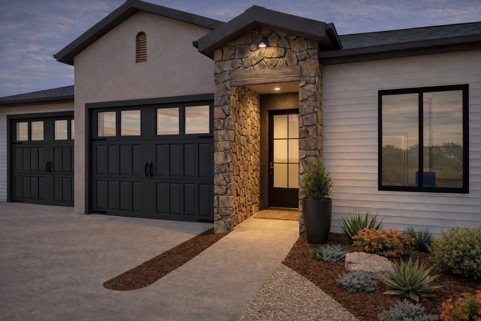 Home exterior with attached garage and front entry.