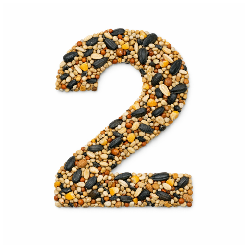 Number 2 made of various mixed seeds and grains.