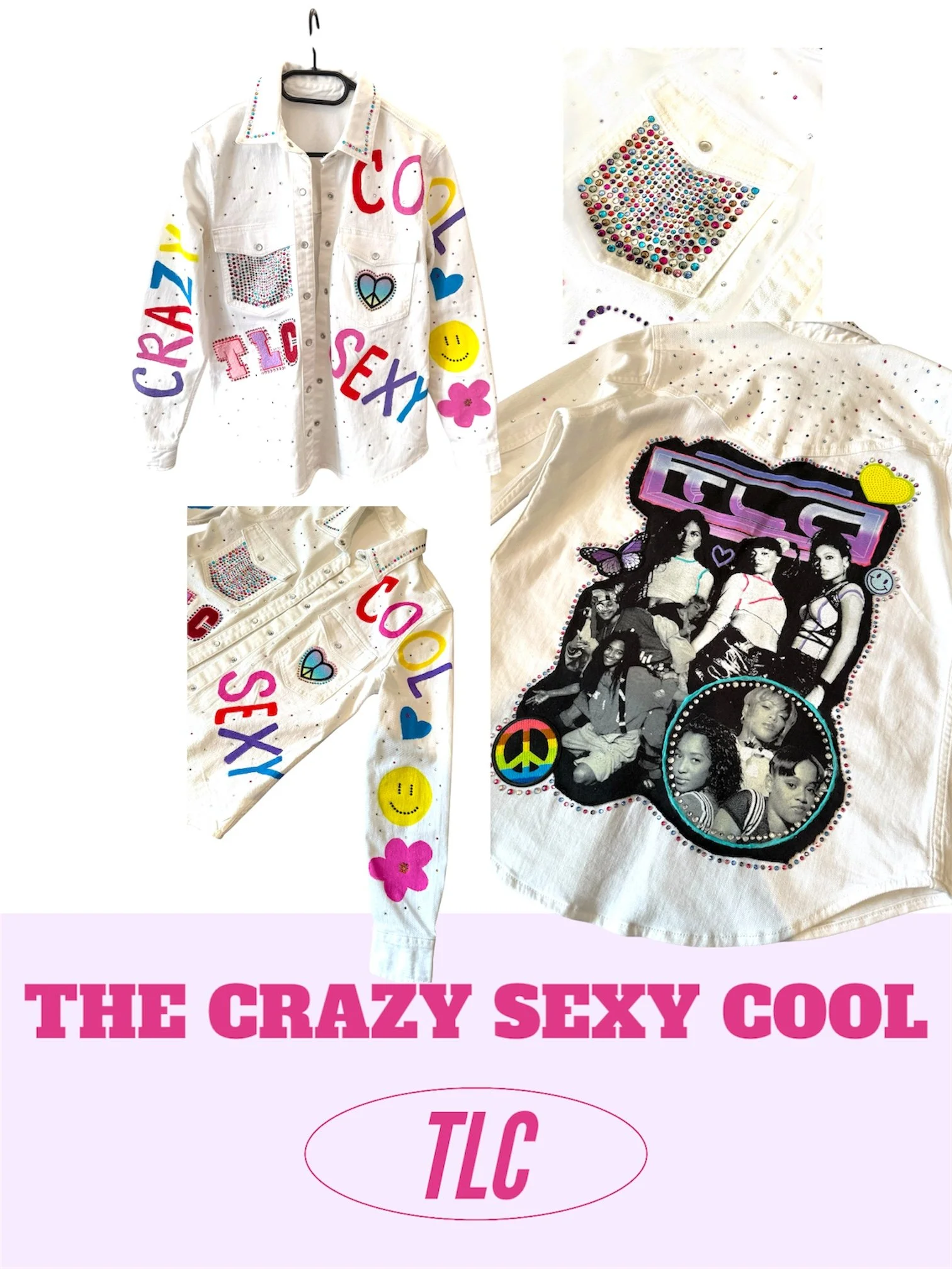 TLC Reworked Hand-Painted Rhinestone Denim Jacket