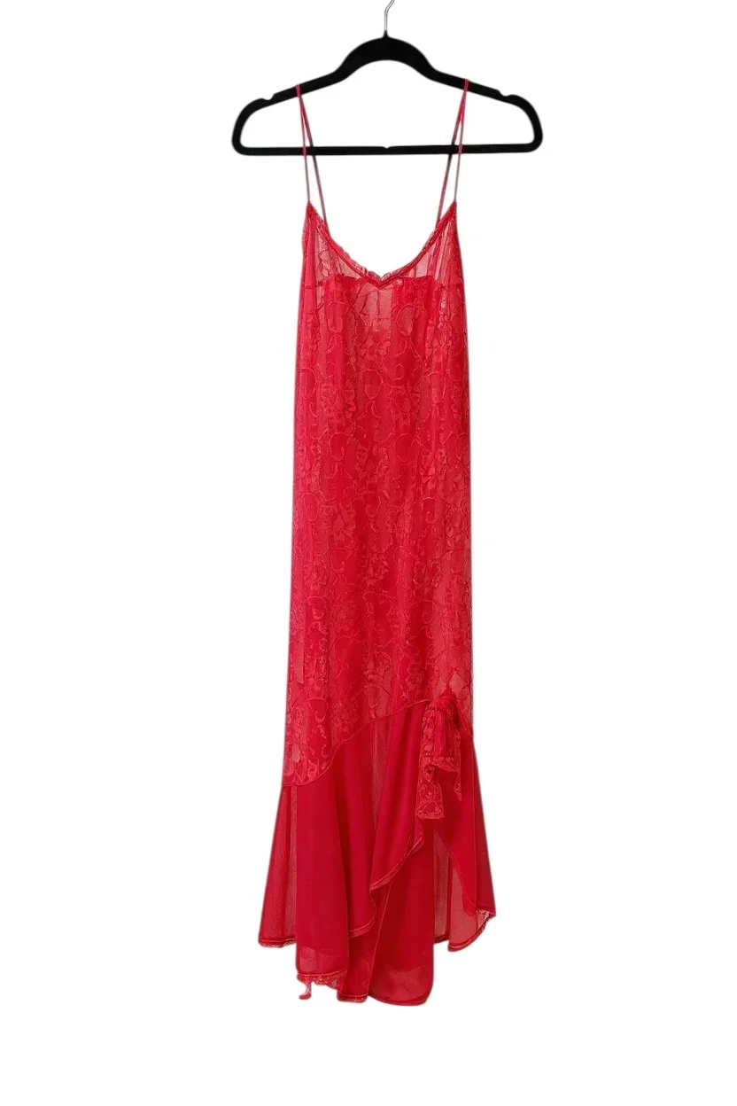 Vintage Undercover Wear Red Sheer Lace Nightgown Slip Dress