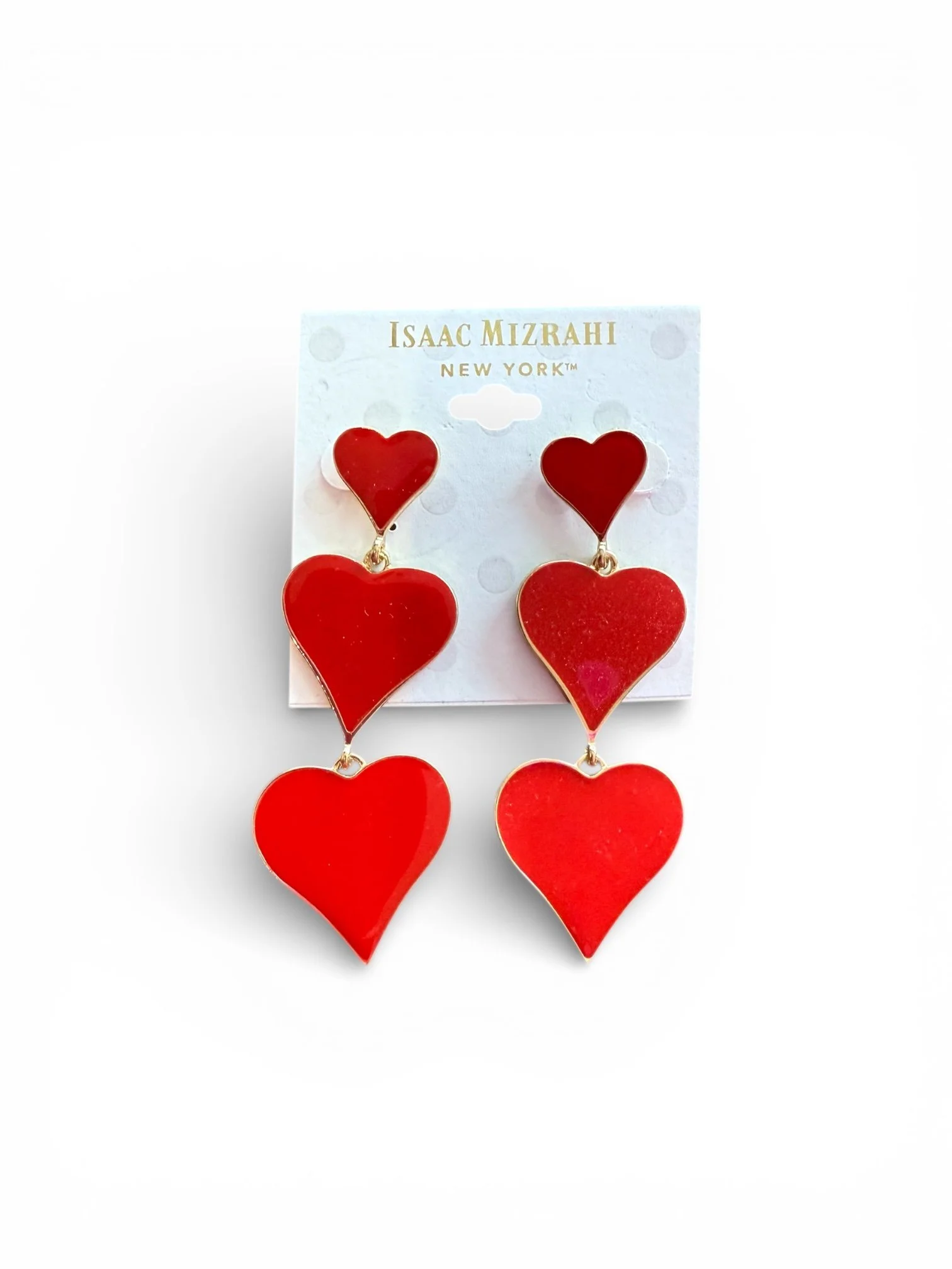 Isaac Mizrahi Red Triple Heart Drop Earrings