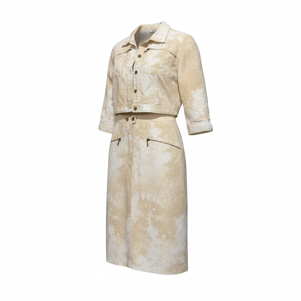 Vintage 90s Bleached Denim Jacket & Midi Skirt Set