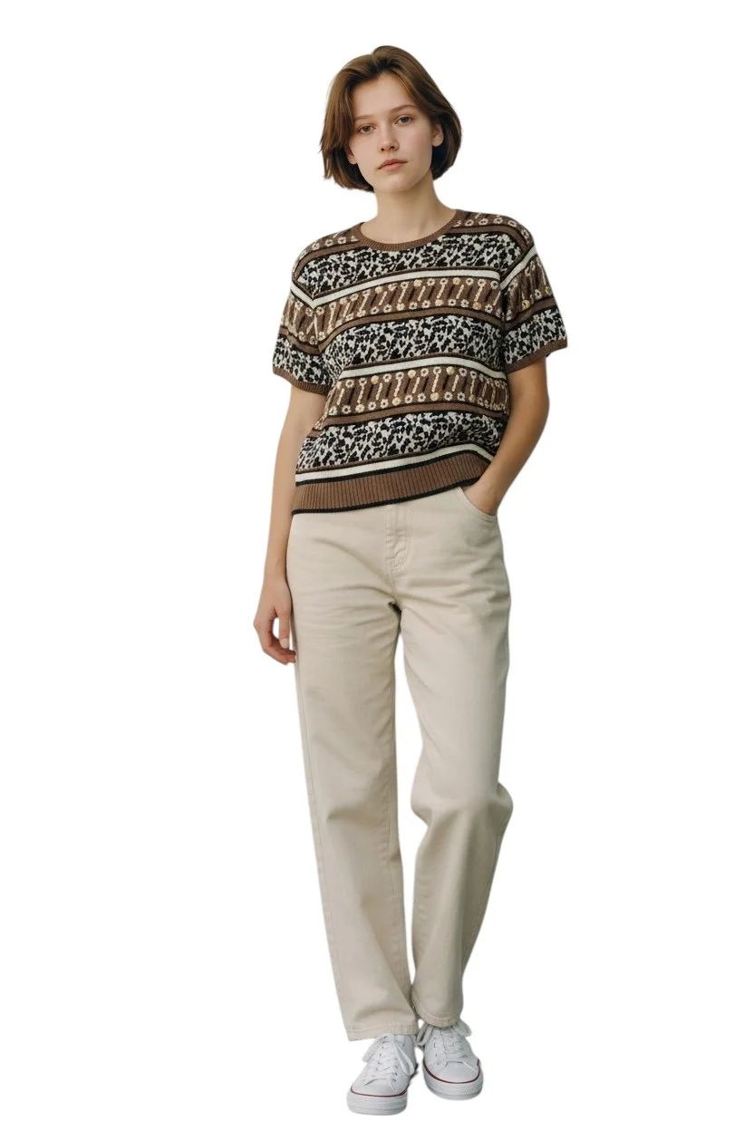 Vintage Y2K The Villager Animal Print Cotton Knit Sweater