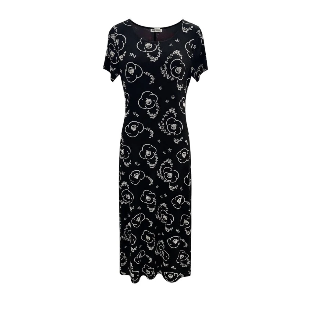 Vintage 90s Black Floral Midi Dress