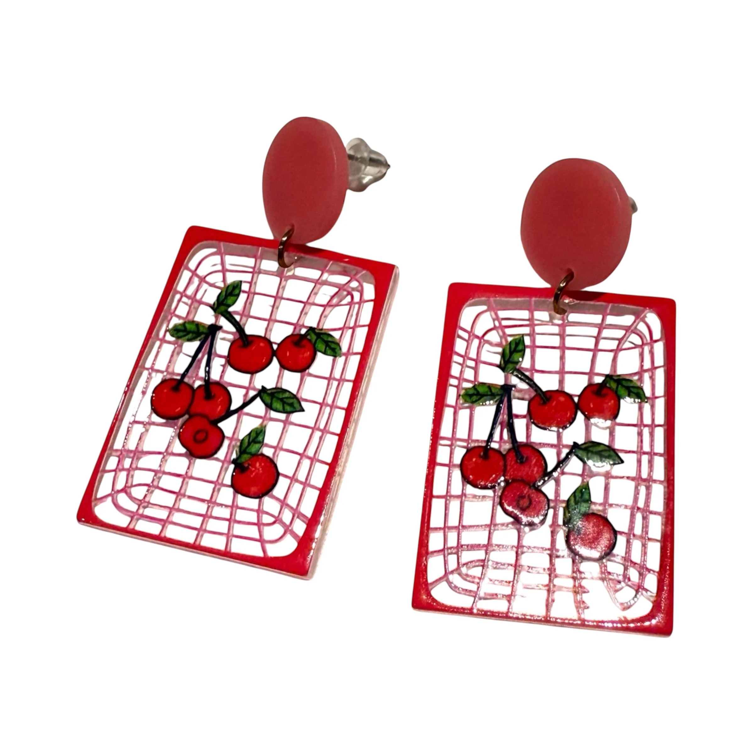 Retro Red Cherry Acrylic Earrings
