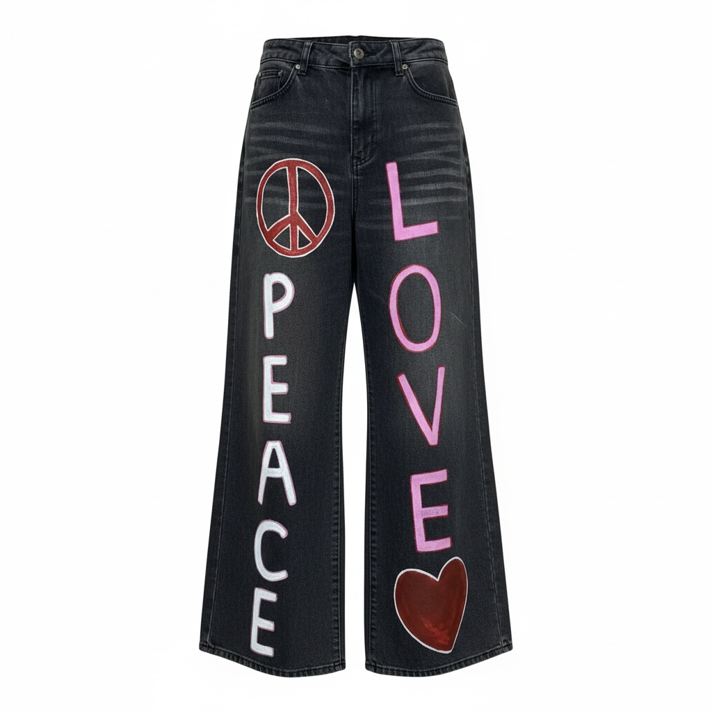 The Peace + Love Hand-Painted Wide Leg Jeans