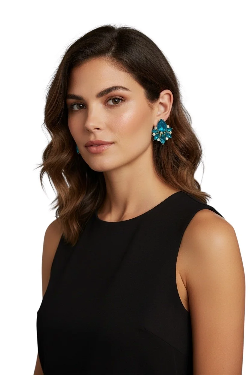 Vintage Blue Crystal Gold Tone Earrings