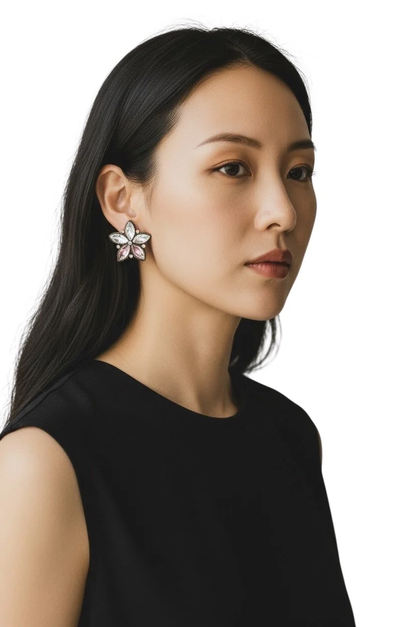 Vintage Crystal Flower Statement Earrings