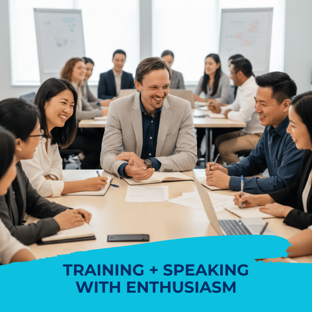 A diverse group of people during organizational training from a marketing consultant.