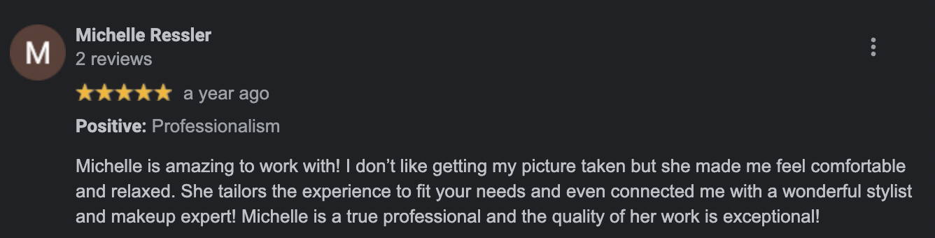 Review for headshot photographer Michelle Loufman