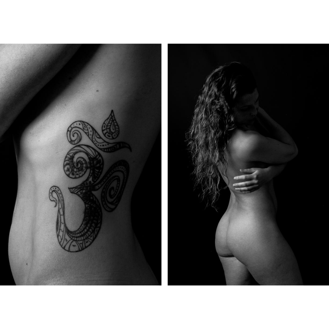 close-up artistic shots of a woman's tattoo and her backside