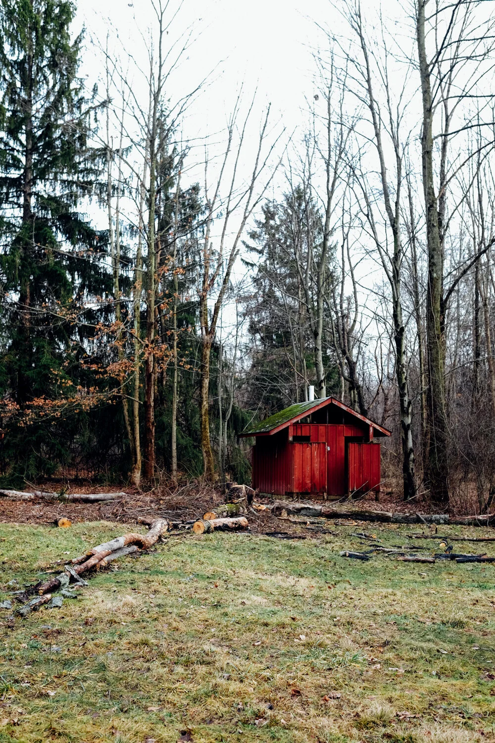 An outdoor bathroom at a girl scout camp now abandoned