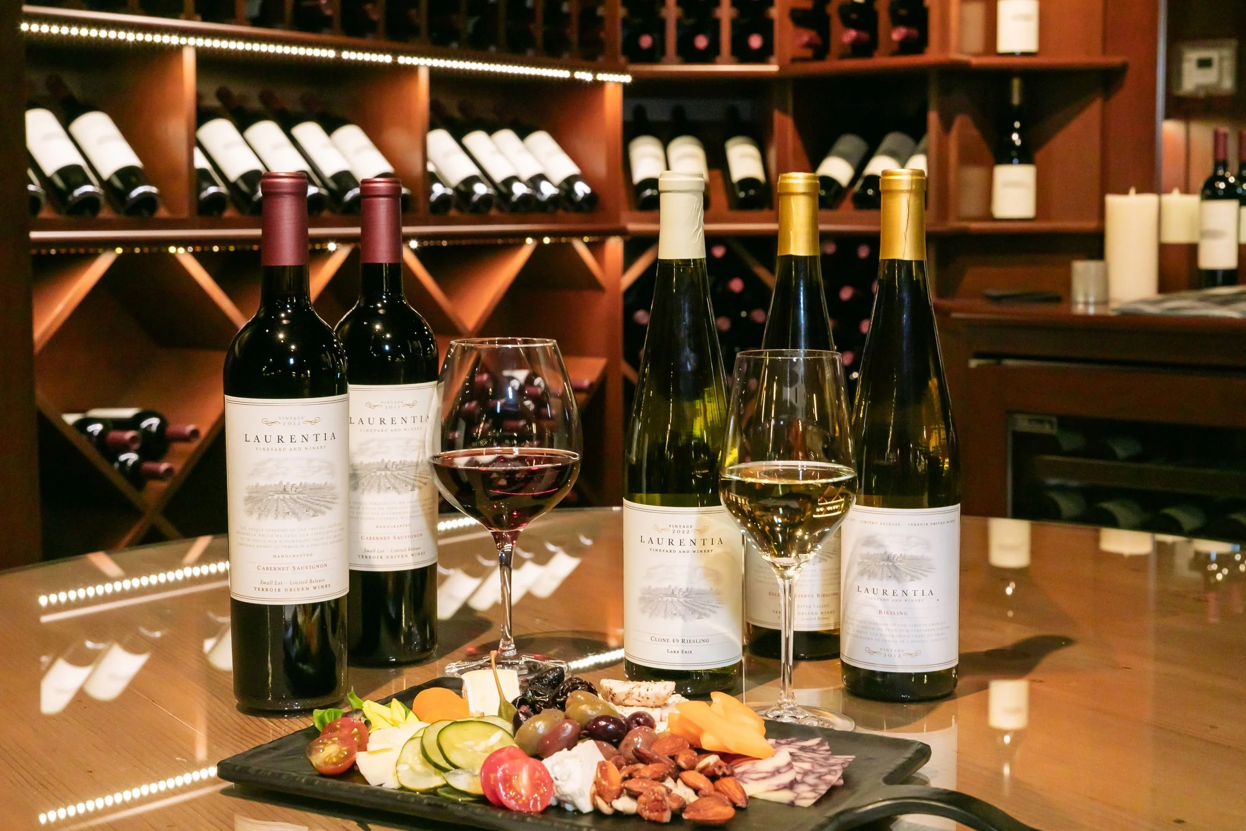 A wine tasting room featuring red wine from the Ohio valley.
