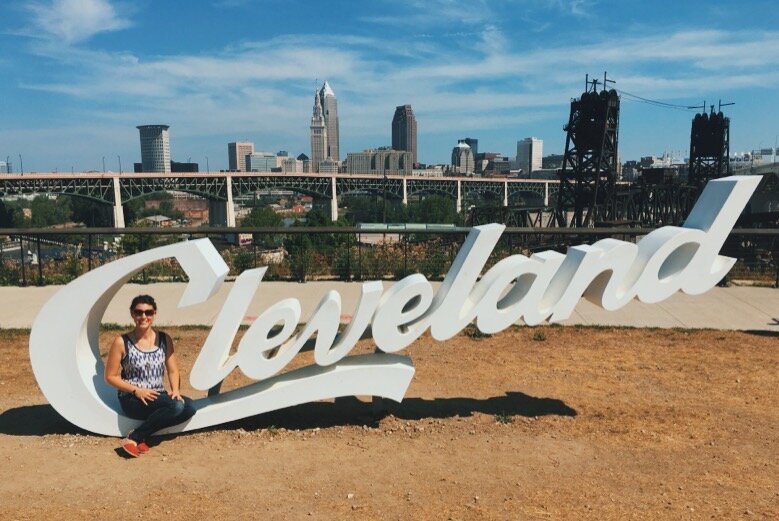 The Cleveland Script Sign, facing downtown Cleveland
