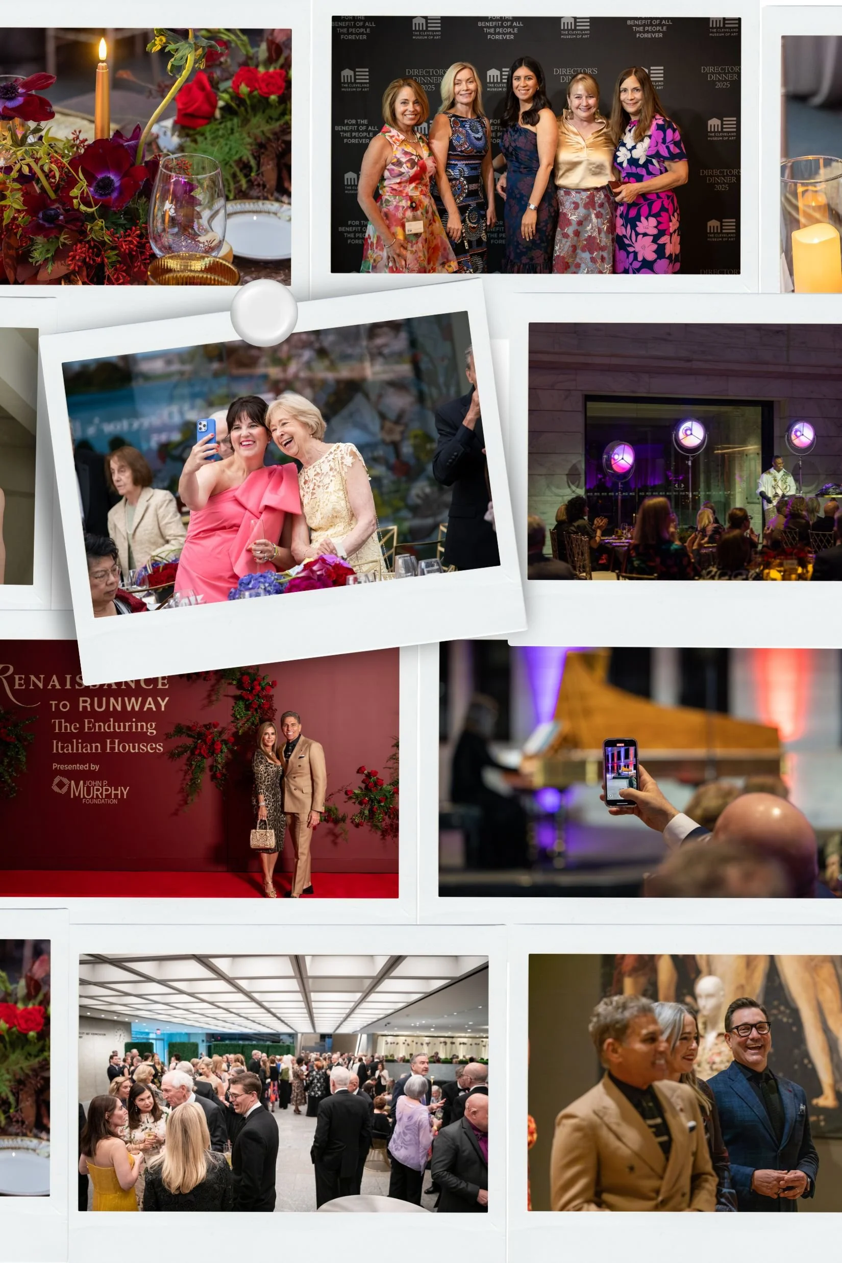 A collage features many images of events and galas in Ohio with people happy, laughing, enjoying artwork or being inducted into a Hall of Fame