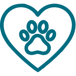A paw print inside of a heart.