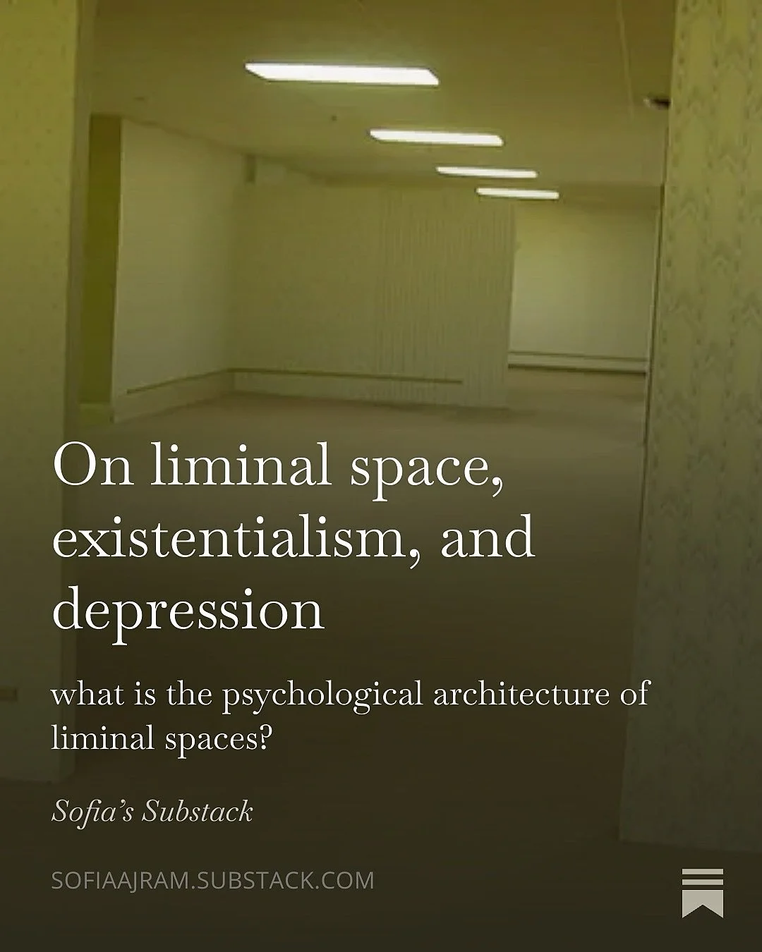 uploaded my essay on liminal space, existentialism and depression to my newsletter. in it, i talk about being a reddit mod, the popularity of the novella &lsquo;a short stay in hell&rsquo;, and the psychological architecture of liminal spaces. here&r