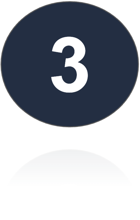 Number 3 inside a dark blue circle with a white background and a shadow reflection below.