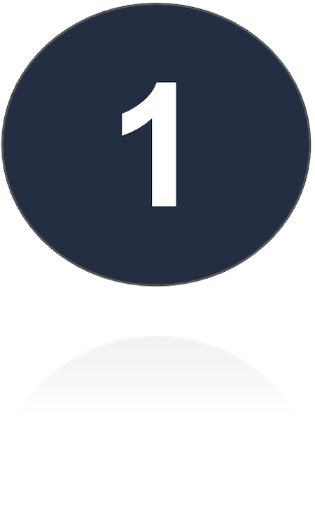 A dark blue circular button with the number one in white text in the center, and its reflection below.