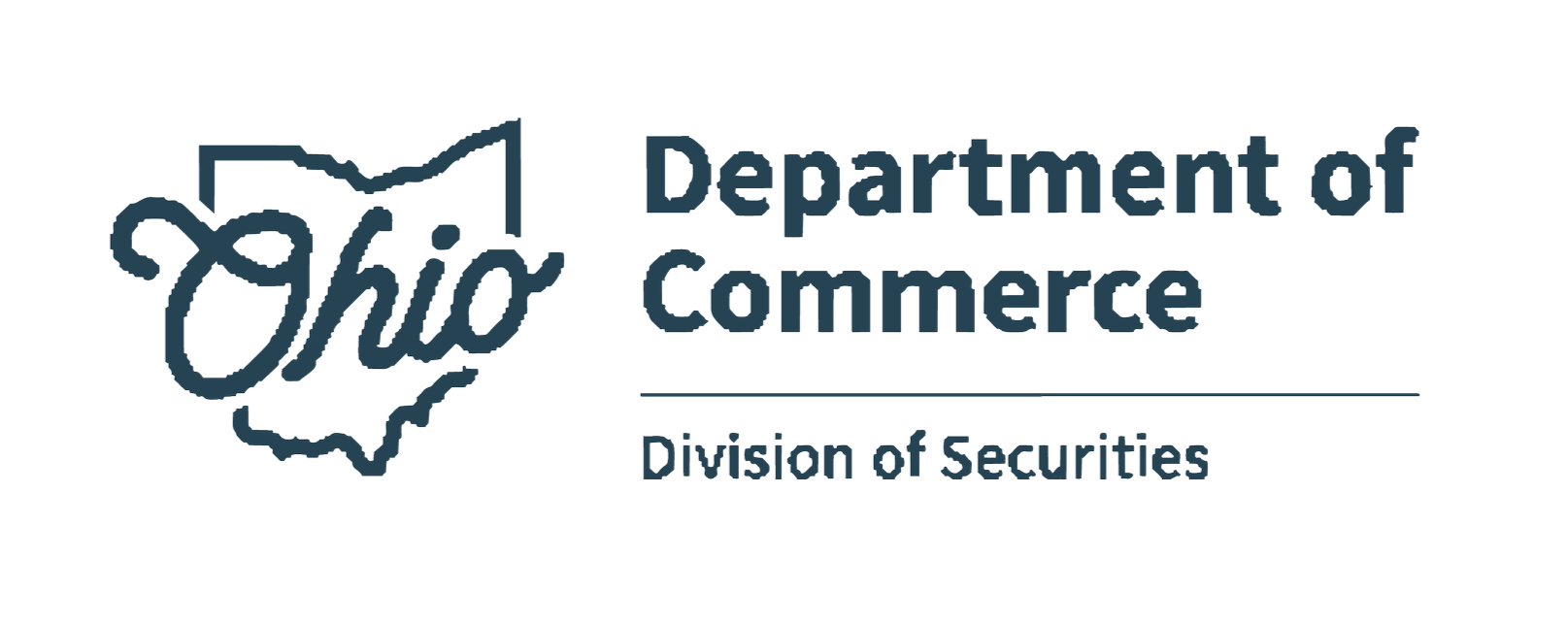 Logo of Ohio Department of Commerce, featuring an outline of the state of Ohio with the word 'Ohio' inside it, and the text 'Department of Commerce' and 'Division of Securities' to the right.