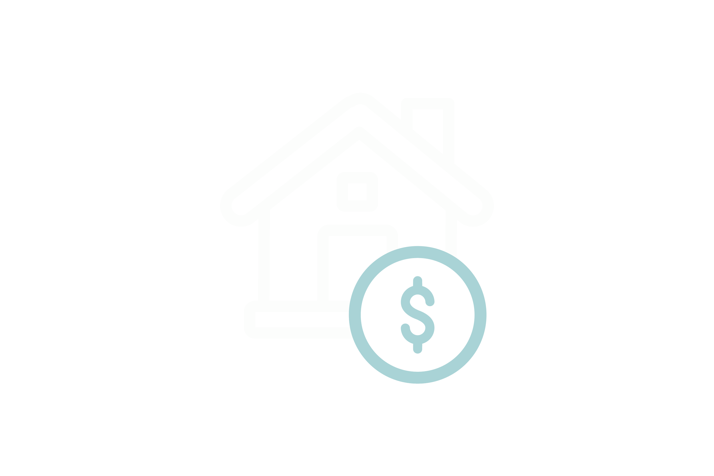Outline of a house with a dollar sign in a circle in front of it.