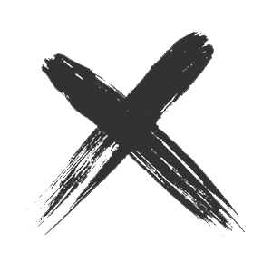A black stylized X with a brushstroke appearance.