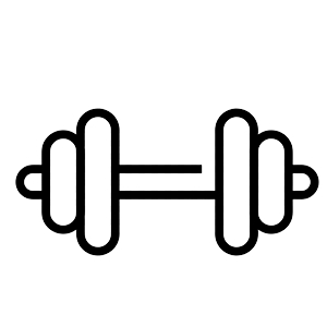 Icon of a dumbbell with weight plates on each end, outlined in white
