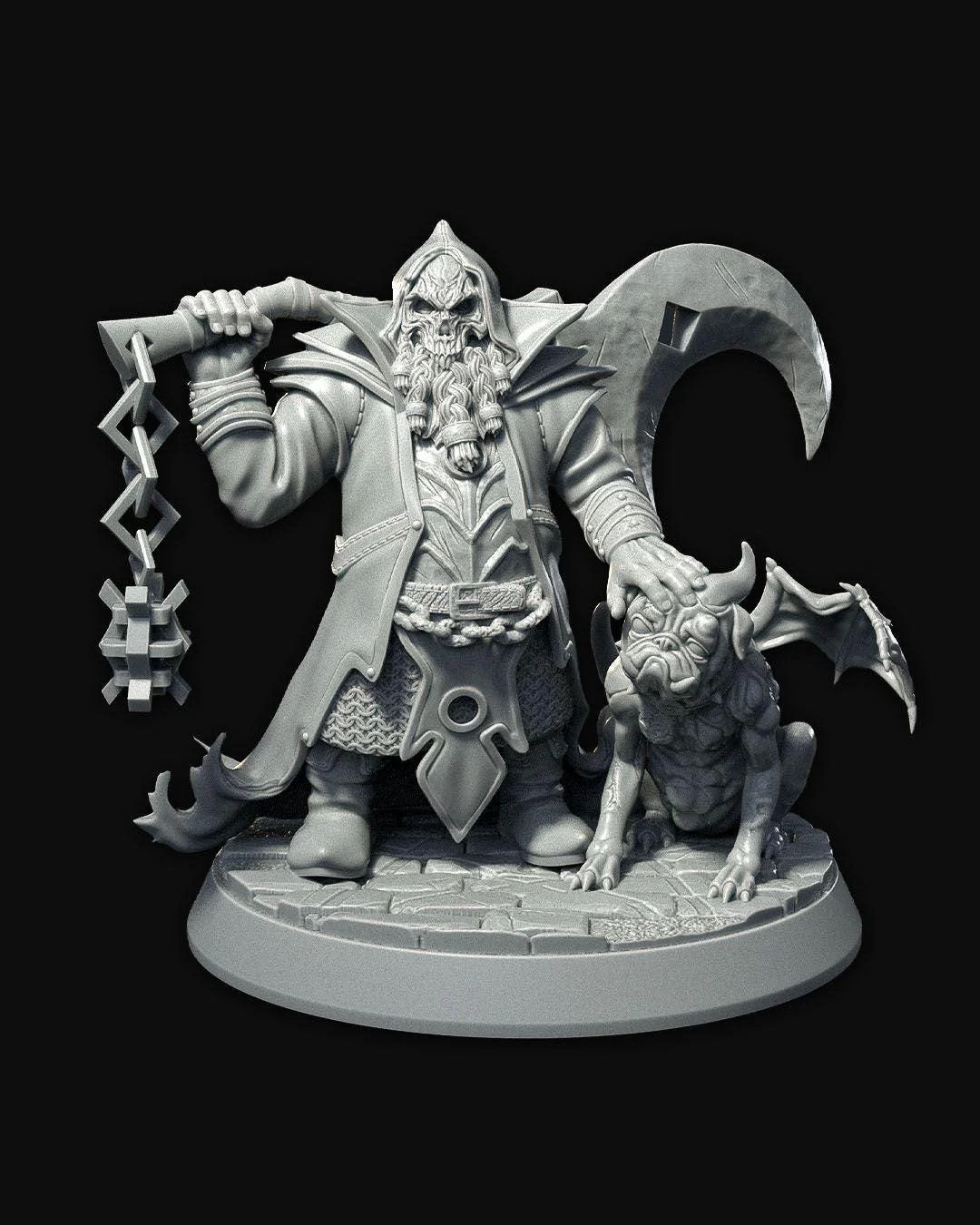 Dwarf Cultist Bruiser with Demon Dog Familiar RPG Model w/ base