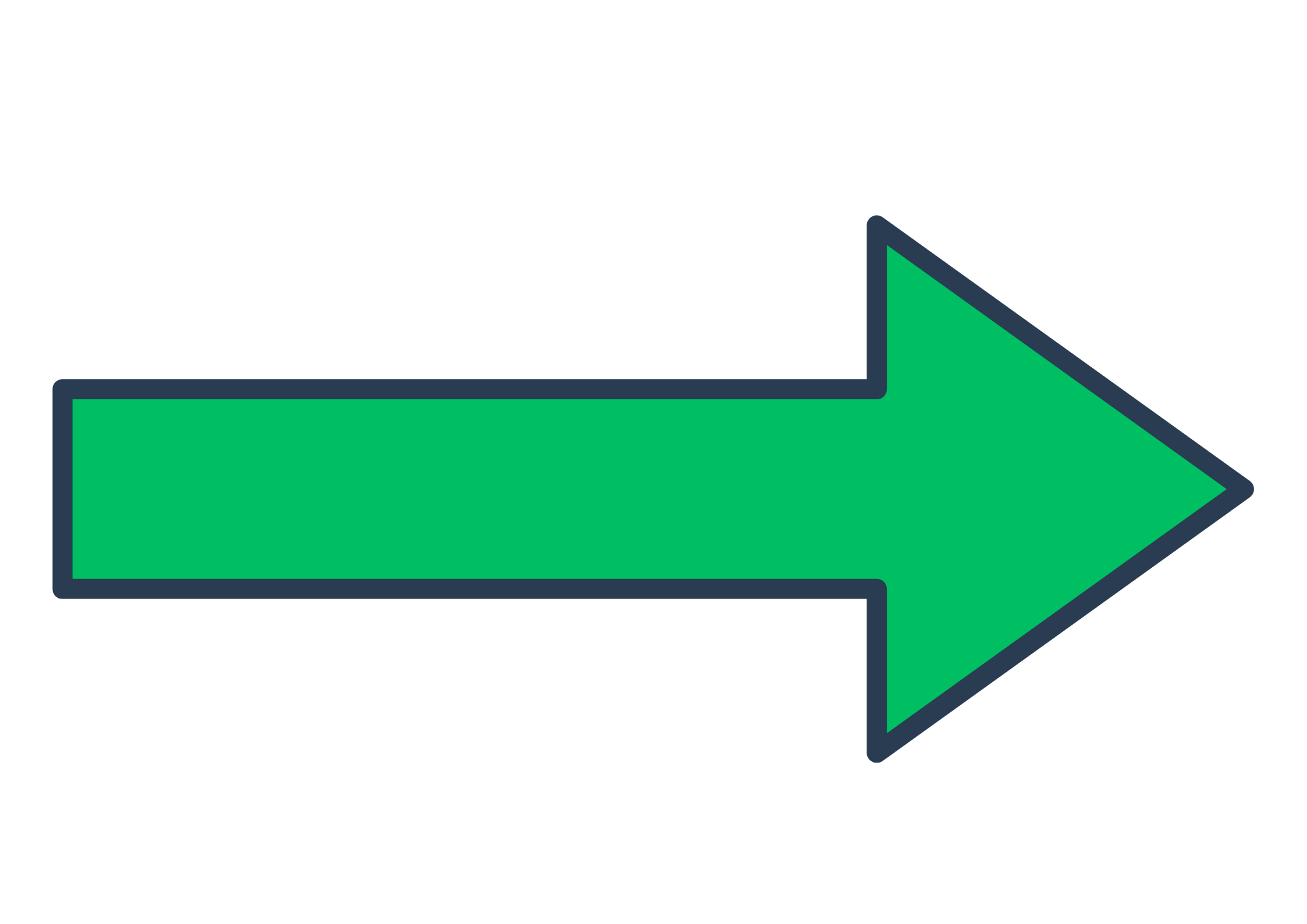 Green arrow pointing to the right with a dark blue border.
