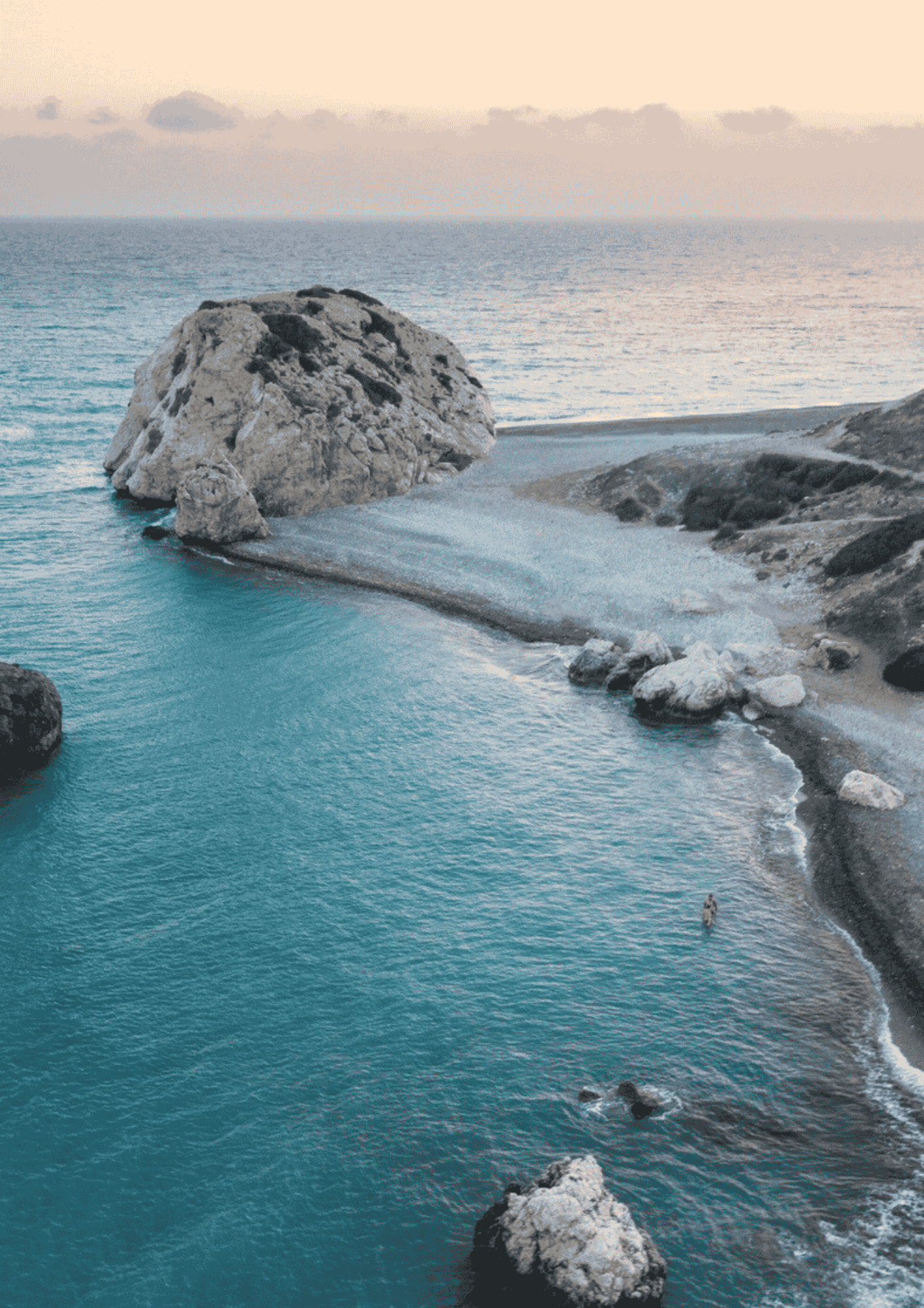 Morning light scenic view of Aphrodite Rock in Cyprus