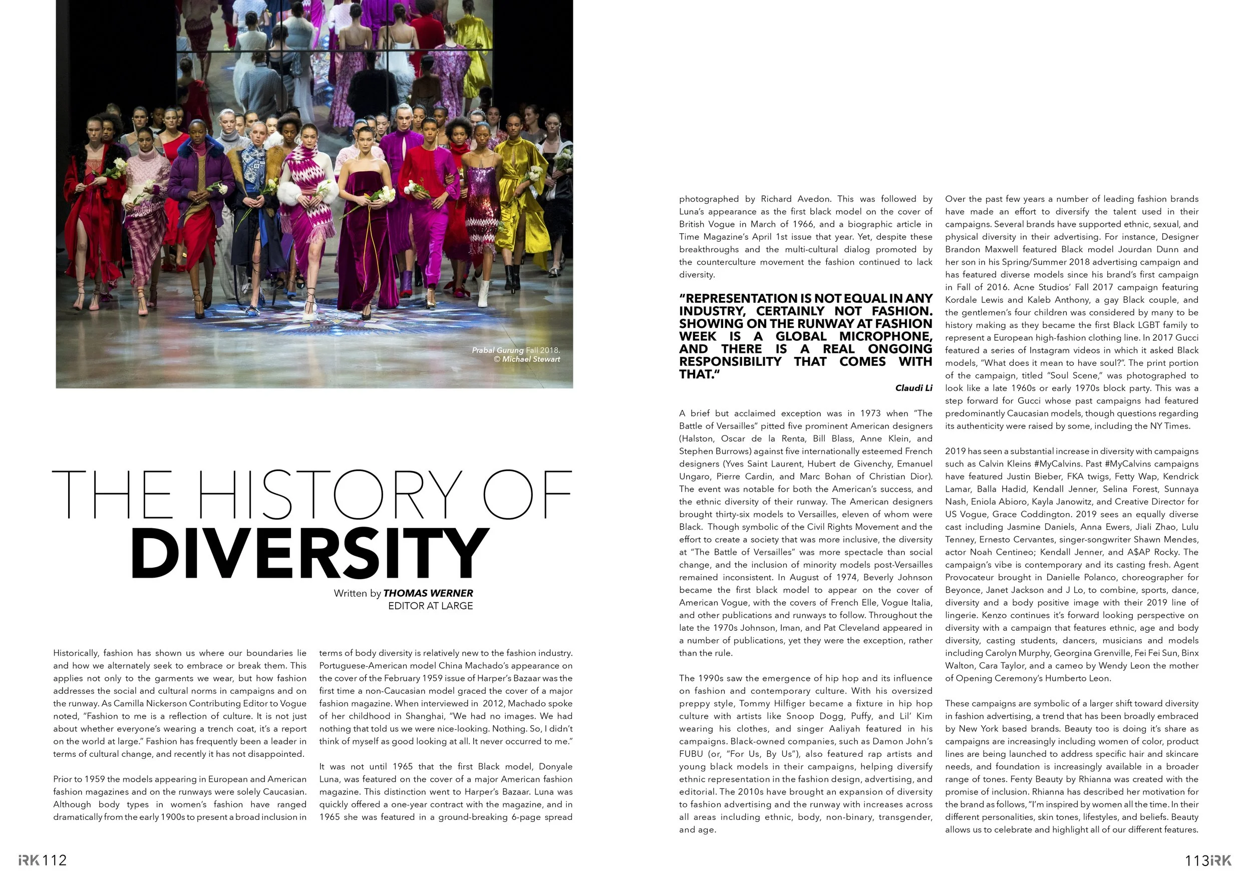 IRK Magazine, The History of Diversity in Fashion.