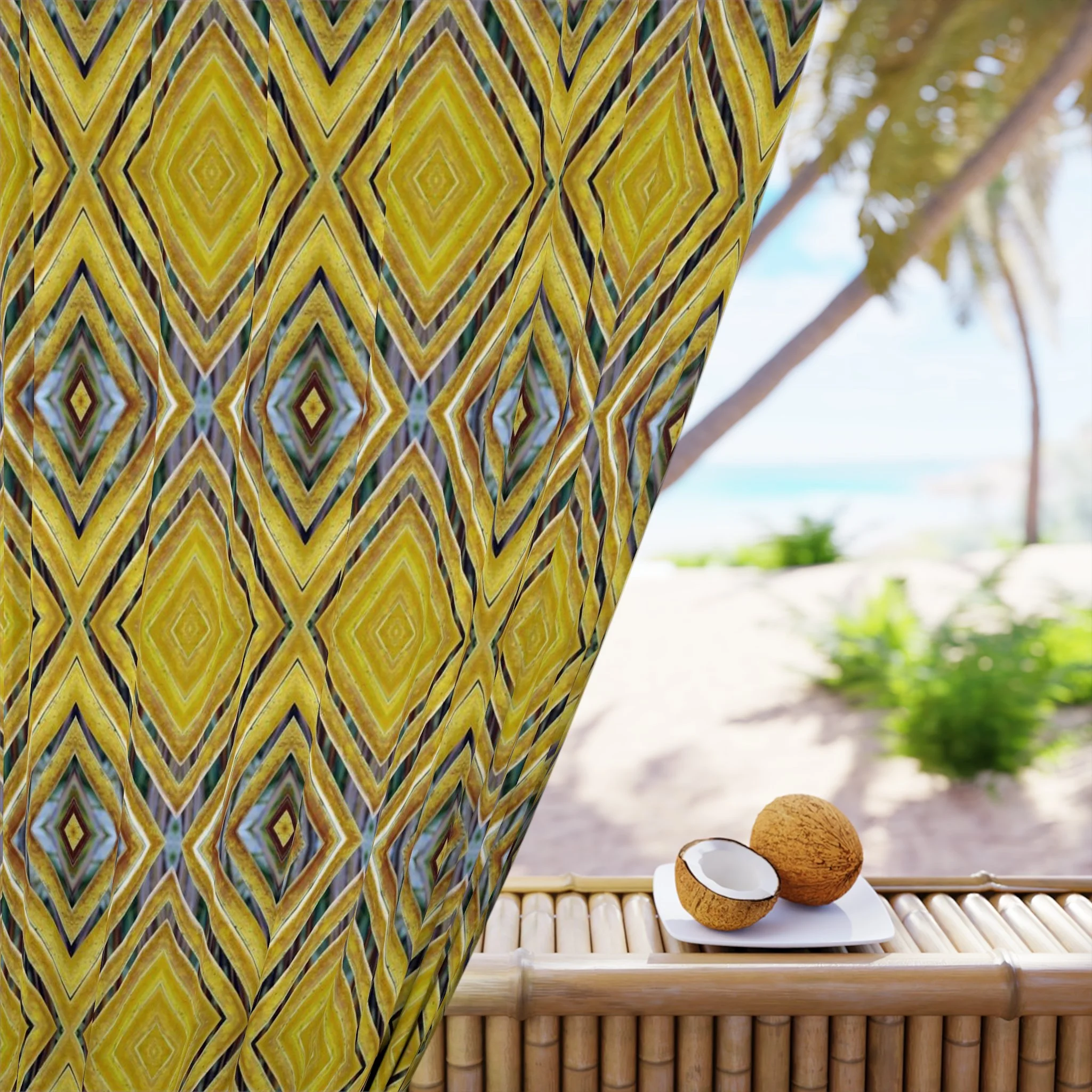 Symmagery Yellow Palm Frond Window Curtain