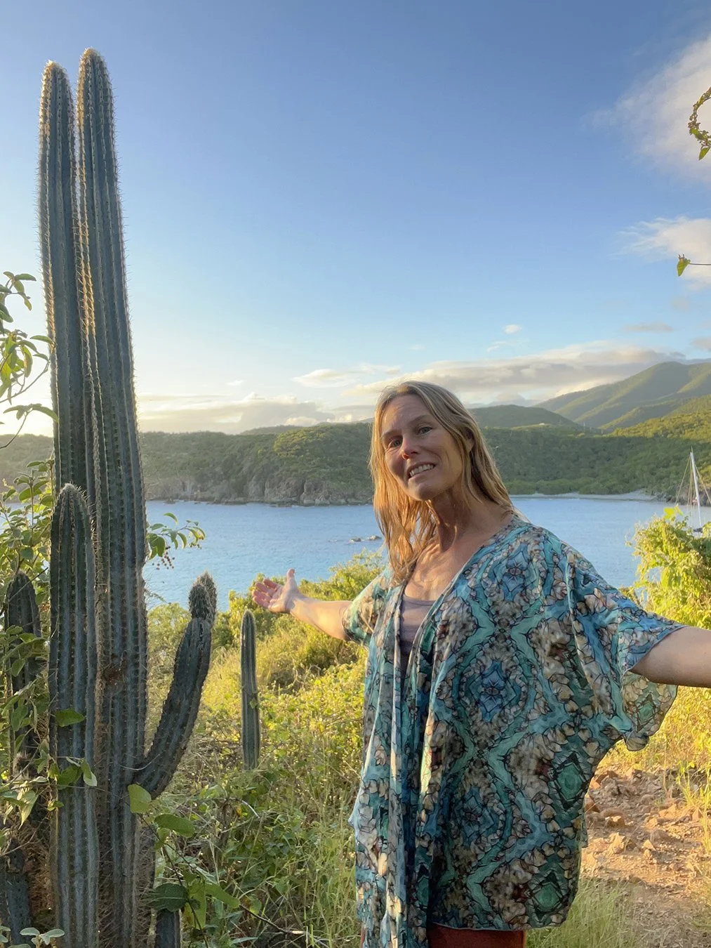 Symmagery Teal Cacti Drape Kimono