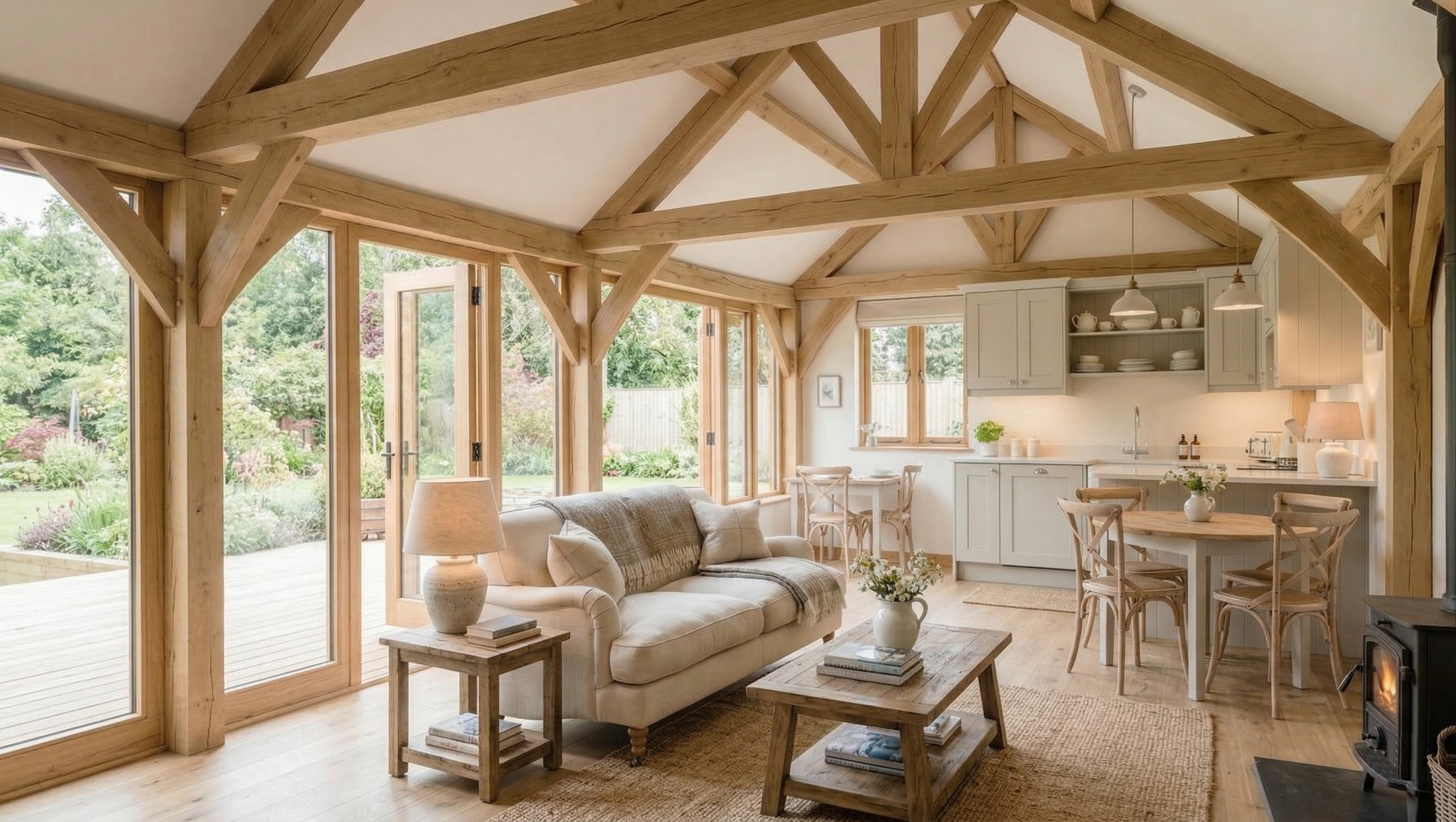 An open plan oak extension with lovely rural views