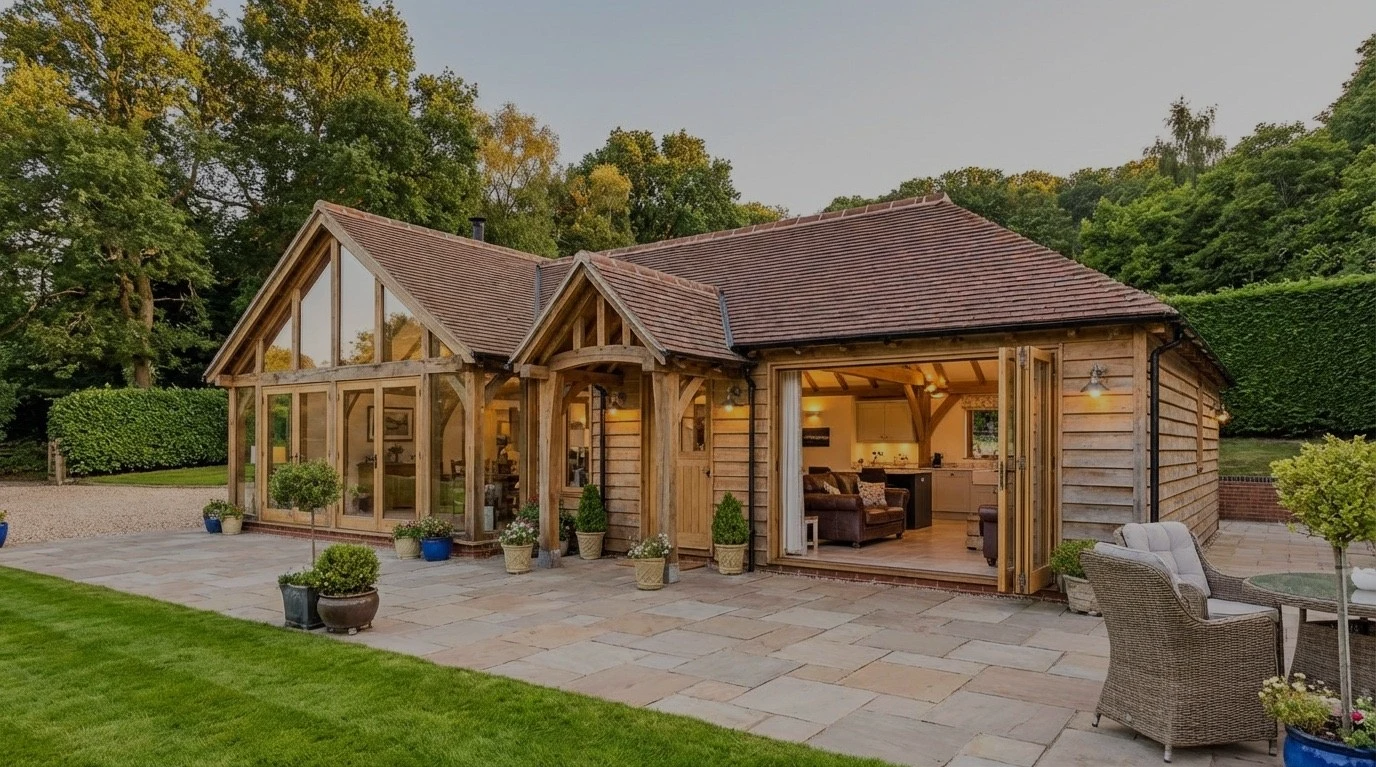 Bespoke handcrafted oak building by James Alexander Oak Buildings, serving homeowners across the South West