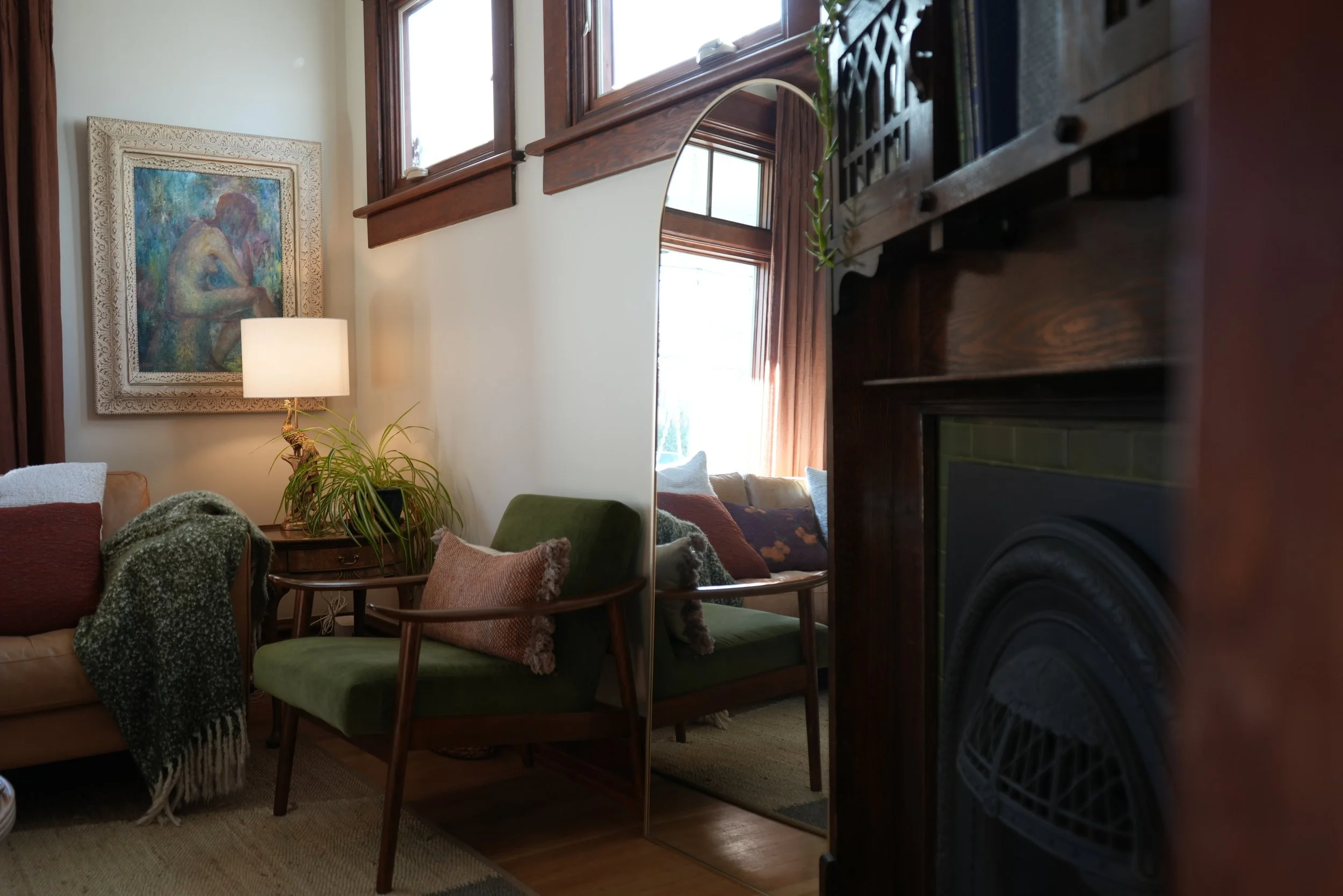 Wide interior view of the 930 South residence in Salt Lake City showing the relationship between furnishings, architecture, and natural light.