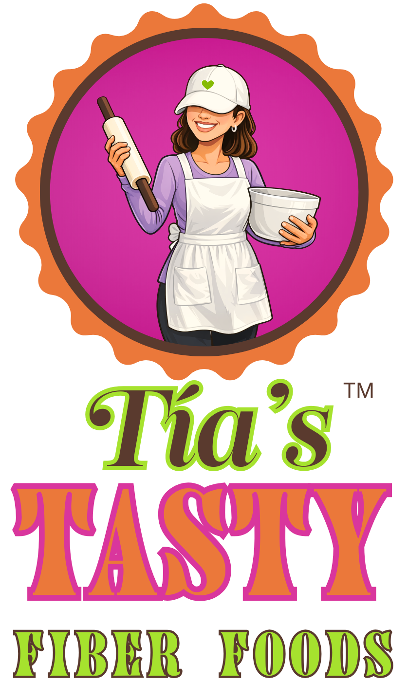 Logo for Tia's Tasty Fiber foods. A healthy, fiber focused frozen food brand crafted to help stabilize blood sugar and aid digestion without sacrificing flavor