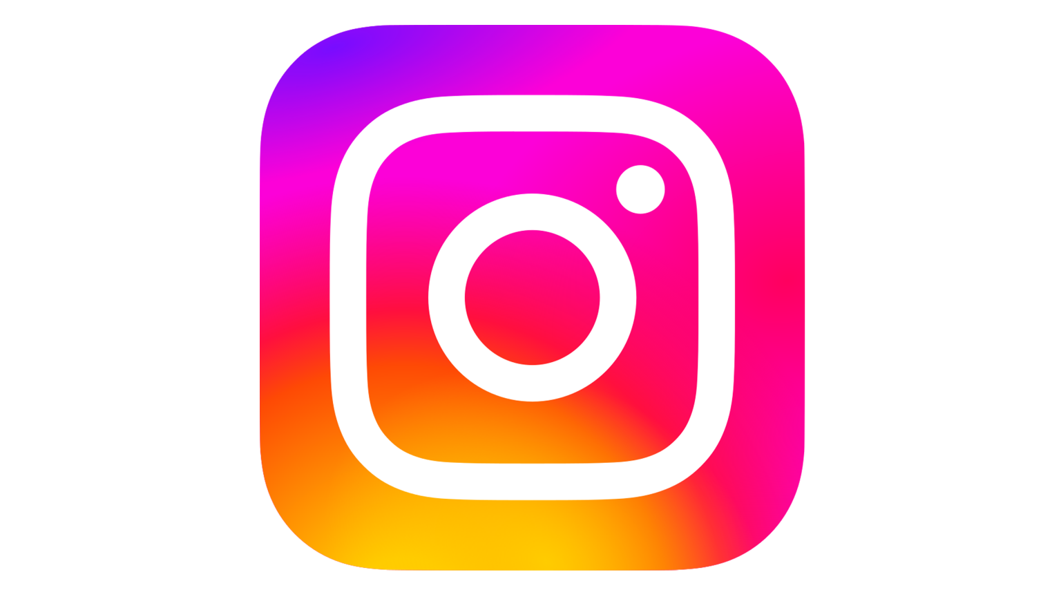 Instagram app icon with a white outline of a camera on a colorful gradient background of pink, purple, orange, and yellow.