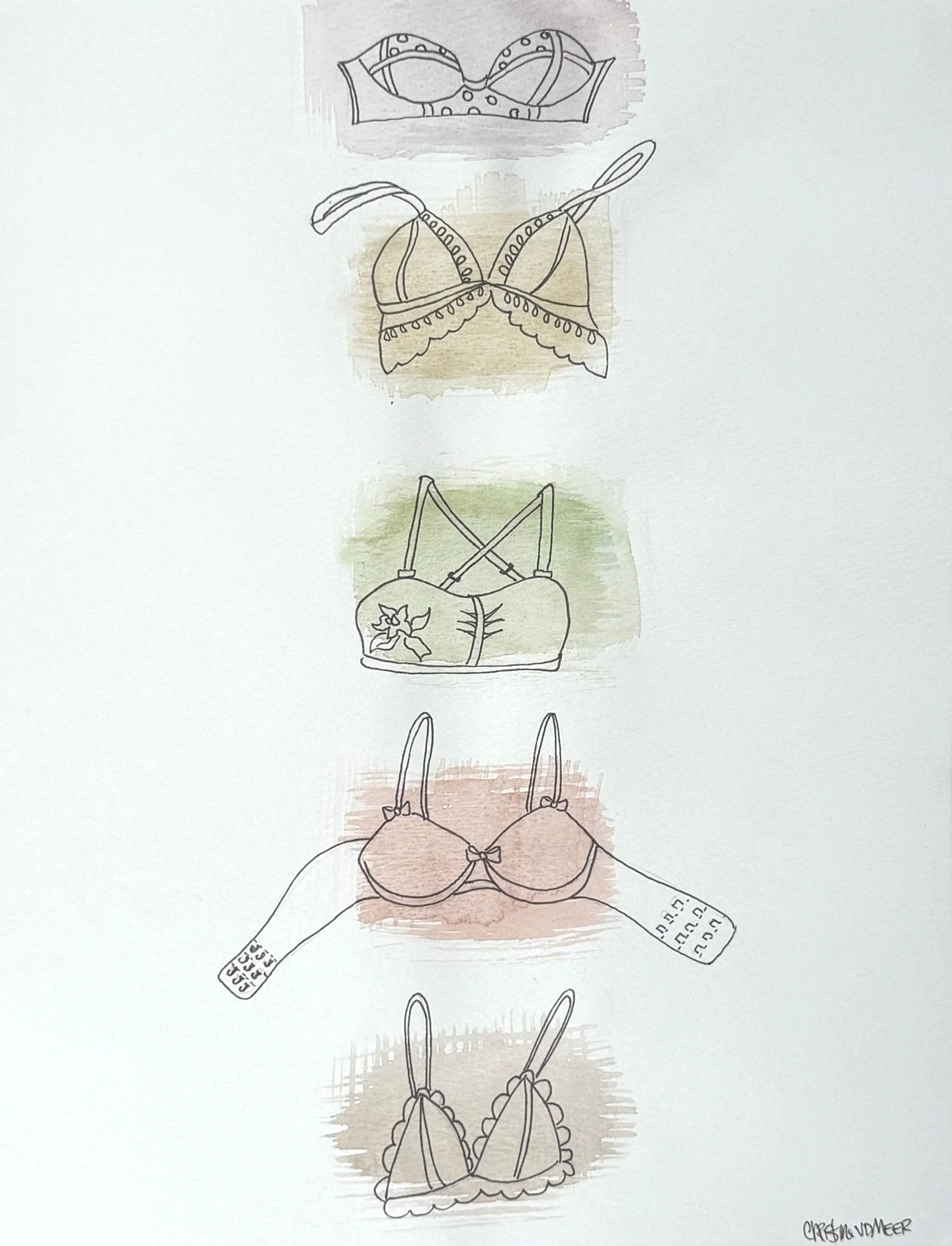 "Bras"
8"X10"
Watercolor and Ink