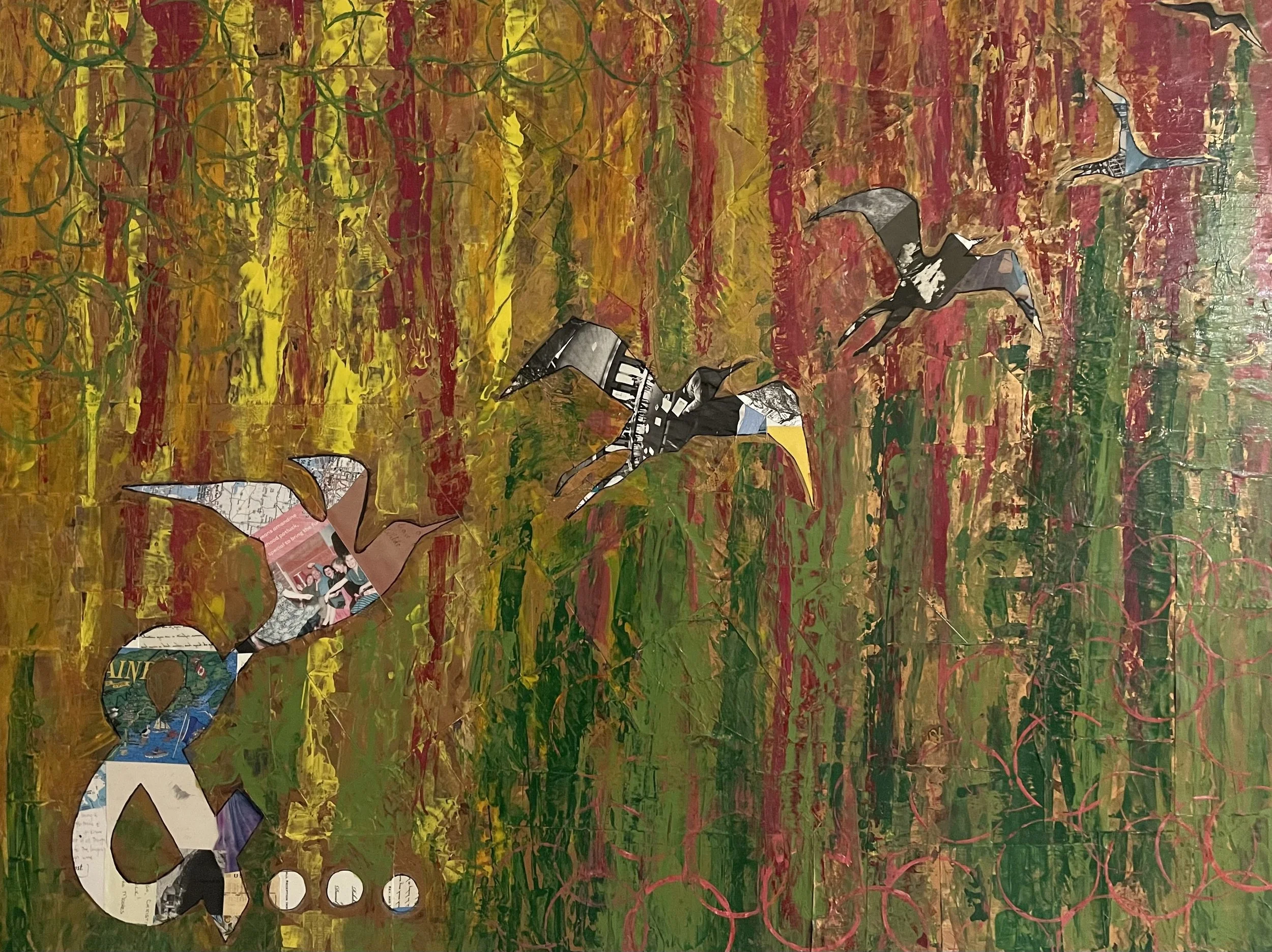 "Fly" 3'x4' Acrylic and Mixed Media on Canvas