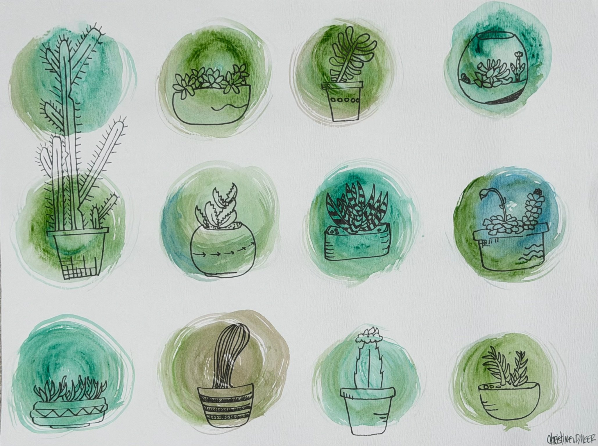 "Succulents"
8"X10"
Watercolor and Ink