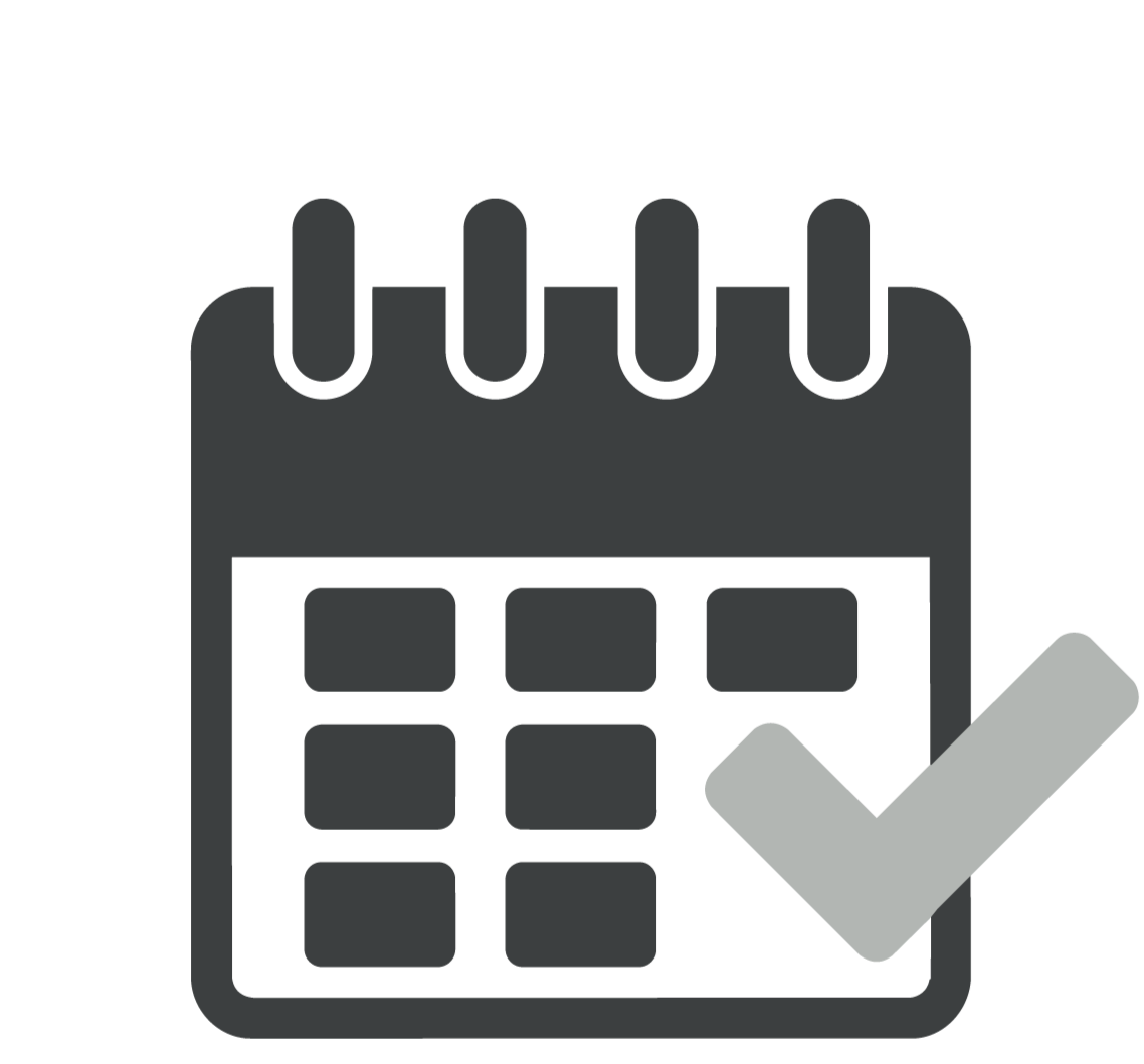 A stylized icon of a calendar with a checkmark.
