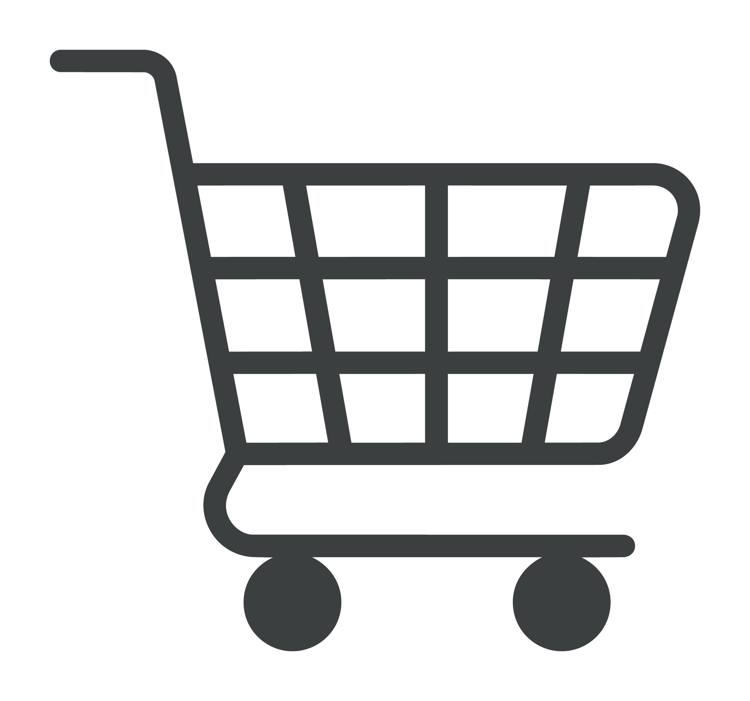 Black and gray wheelbarrow or cart icon with a simple outline design.