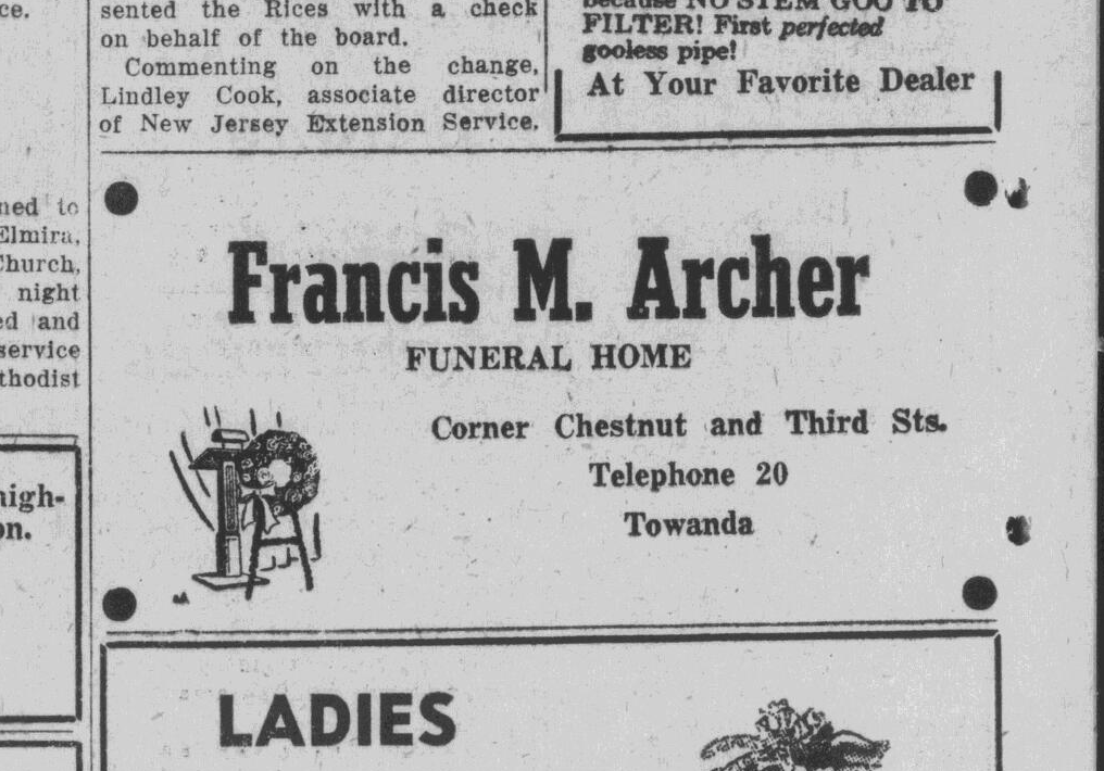 An advertisement for Bob Archer's funeral home