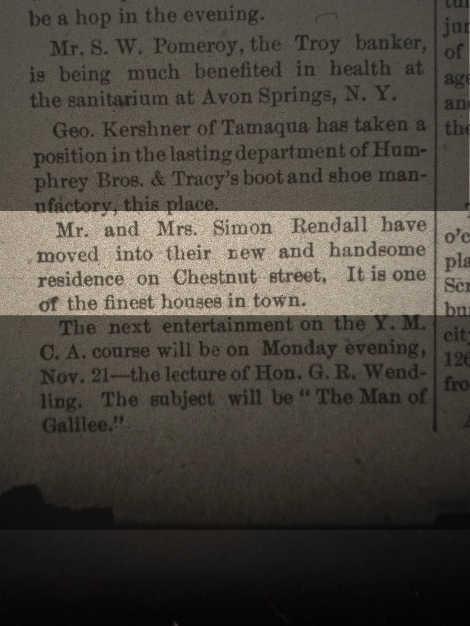 The 20 October 1892 issue of the Bradford Reporter Journal reports that the house has been completed, and Simon and Isabella Rendall have moved in!