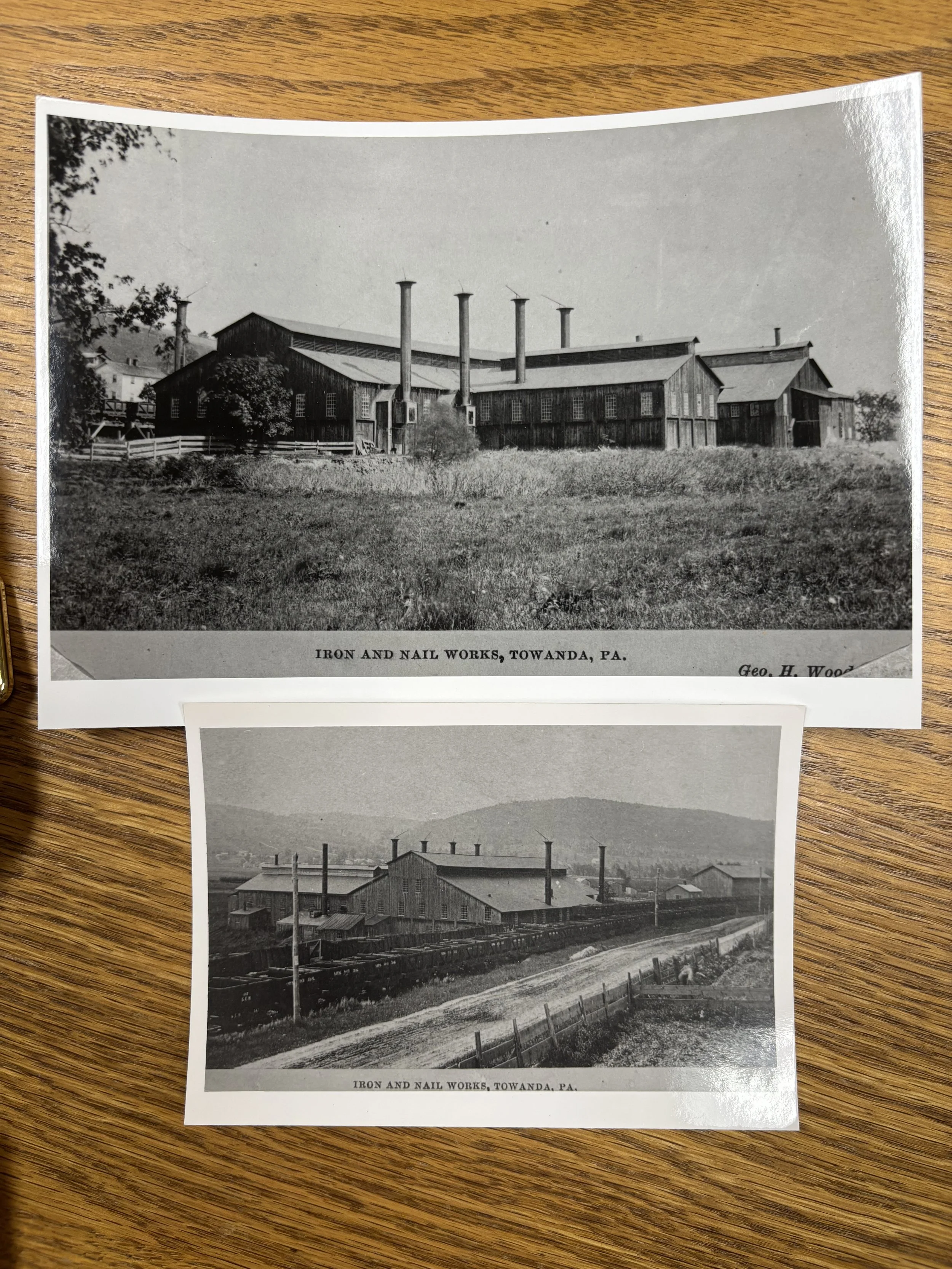 Pictures of the Towanda Iron & Nail Works. The house's original owner, Simon Rendall, relocated from Milton, PA to Towanda in 1880 with two colleagues, Charles Godcharles and Richard Bostley, to open the Nail Works.