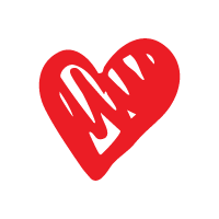 Red heart with black outline and black scribbles inside